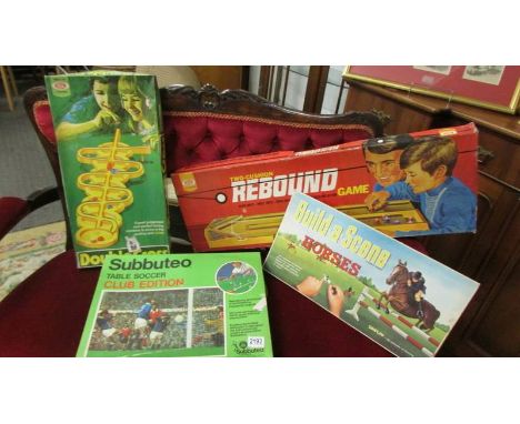 A boxed Ideal Rebound, Double Cross game and Subbuteo table soccer club edition, all unchecked. COLLECT ONLY.