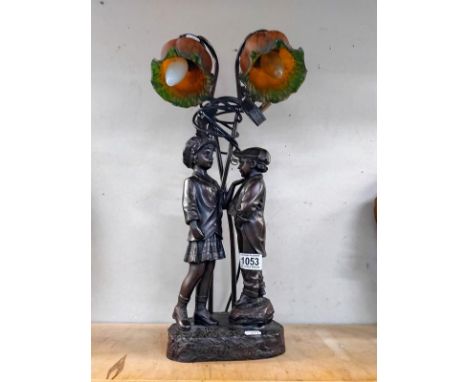 An ornate figural lamp of children