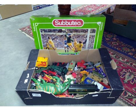 A Subbuteo football game and a box of play worn Diecast including Matchbox