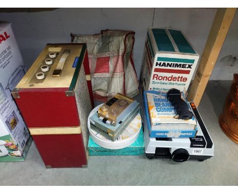 A 1950's valve amplifier, F1-cord 101 pocket recorder, hand bearing compass & a Rondette projector etc. COLLECT ONLY*Conditio
