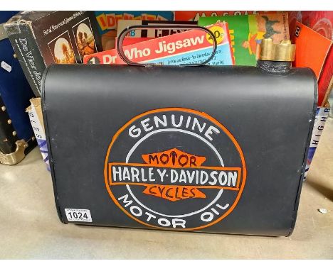A retro Harley Davidson motorcycle saddle bag petrol can with brass cap COLLECT ONLY