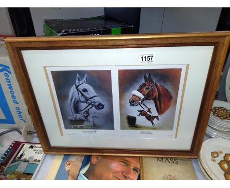 A framed and glazed print of Red Rum and Desert Orchid by Caroline Cook COLLECT ONLY