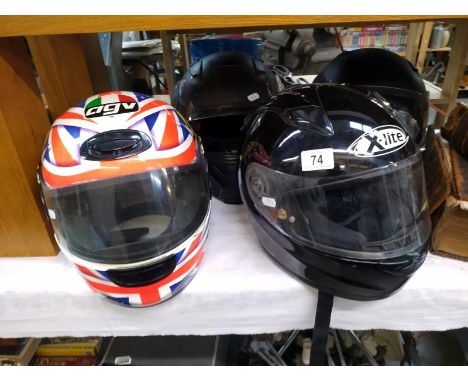 4 quality motorcycle helmets, AGV &amp; Nolan etc. sizes XL/ L/ M 
