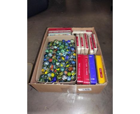 12 vintage top trump playing card sets and large tub of marbles.