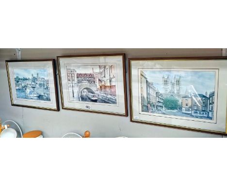 2 limited edition framed and glazed prints of Lincoln by Michael John Ewins including Castle Square and the Brayford and a fr