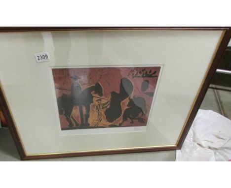 Pablo Picasso (1881-1973) Offset lithograph of the linocut print entitled 'Before the goading of the bull' (Large) published 