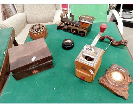 A Dienes Mokka coffee grinder, a first aid case, potpourri holder etc