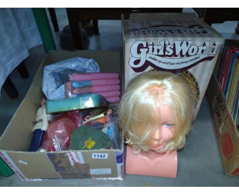 1970's toys including Boxed Girls World head, Action Man and Pippa plus some accessories