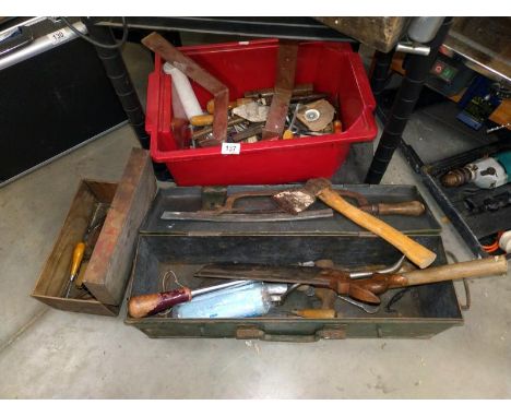 2 shelves of workshop tools etc