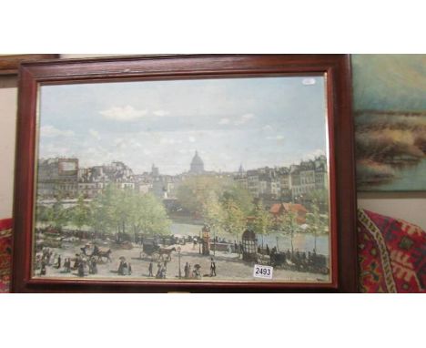 A mahogany framed print entitled 'Banks f the Seine' by C Monet, 1840-1926. COLLECT ONLY.