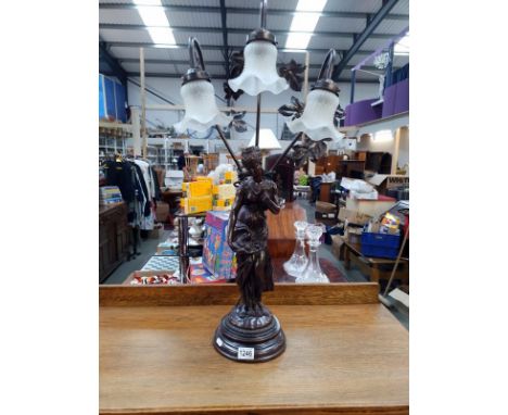 A bronzed resin classical style table lamp of a woman. Height 83cm COLLECT ONLY