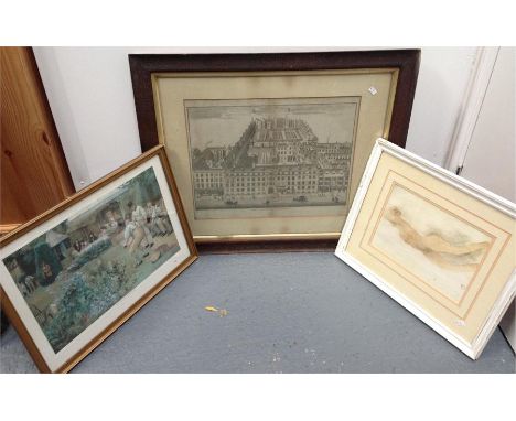 An architectural engraving and two other prints (3) 