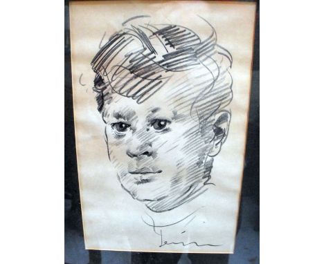 Robert O. Lenkiewicz  (1941-2002) A pencil portrait sketch of a young boy, signed lower right corner, C 1970 21cm by 32 cm  