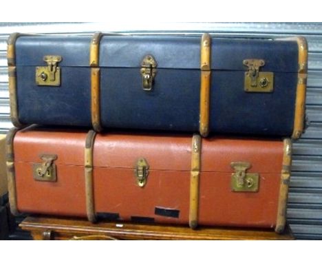 Wooden bound travelling trunk and another similar (2) 91cm x 54 cm 
