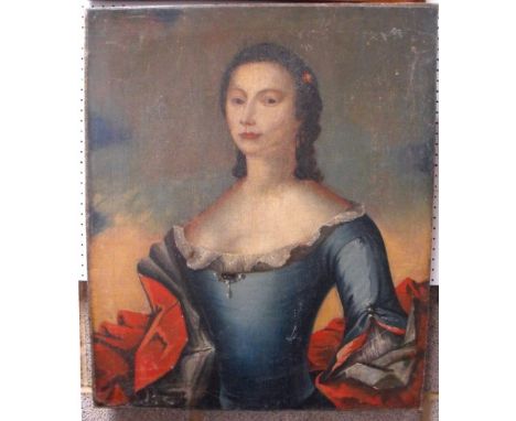 Continental school, oil on canvas portrait, believed to be the wife of the Danish Consul to Charles II (relined) 62cm x 73cm 