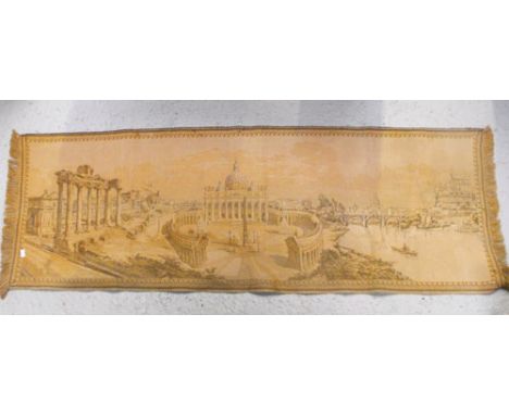 An Italian tapestry panel, river scene and ruins 133cm x 45 cm 