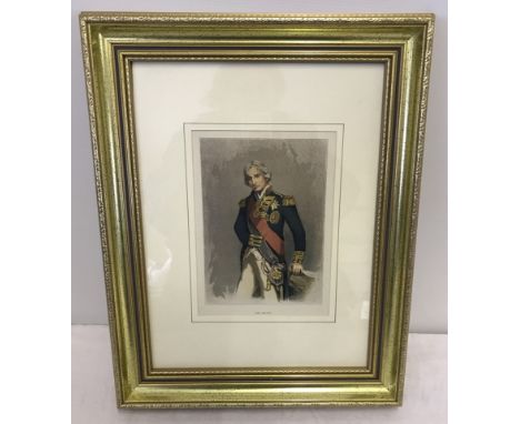 Original lithograph circa 1890 of Lord Nelson. Gilt framed and glazed. Approx. 24cm x 17.5cm.
