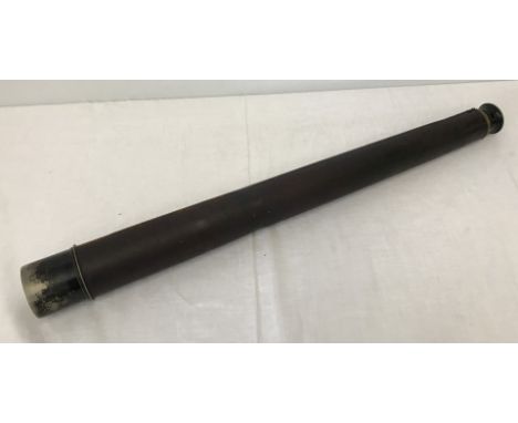 A single drawer leather bodied telescope by W. Ottway & Co, Ealing, London. Number 1899. With war dept arrow. Approx.88cm ext