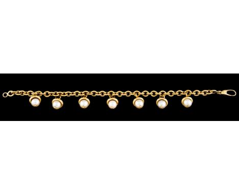 A H.STERN braceletGold 585/000Links mesh with seven applied pendants with cultured pearls (7,5 mm)Post-2021 hallmark(signs of