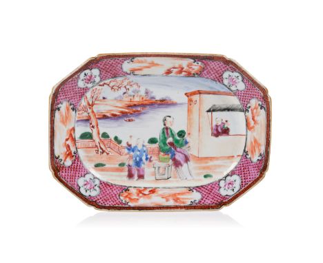 An octagonal serving platterChinese export porcelainPolychrome decoration of oriental figures in gardenQianlong reign (1736-1