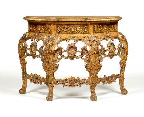 A Louis XVI style console tableCarved and gilt wood Marbled topItaly, 19th century88x108x44 cm