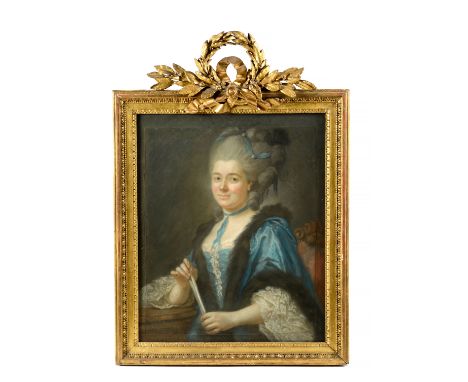 Louis Vigée (1715-1767)A portrait of Madame LorrainPastel on paper applied onto canvasSigned and with trace of date "17.."Not