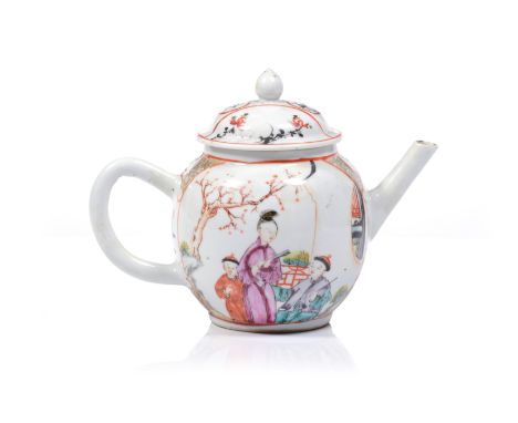 A teapot and coverChinese export porcelainPolychrome decoration of oriental figures in gardenQianlong reign (1736-1795)(minor