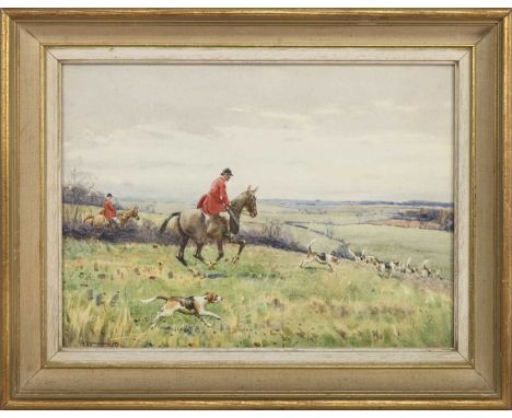 * JOHN SANDERSON WELLS (BRITISH 1872 - 1955), PAIR OF FOX HUNTING SCENES  watercolours on paper, each signed each framed and 