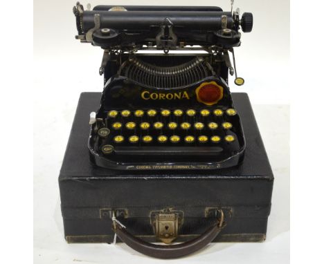A teak-boxed microscope by R. & J. Beck Ltd., with Leitz lenses, to/w a Corona No.3 folding typewriter in portable case (2)