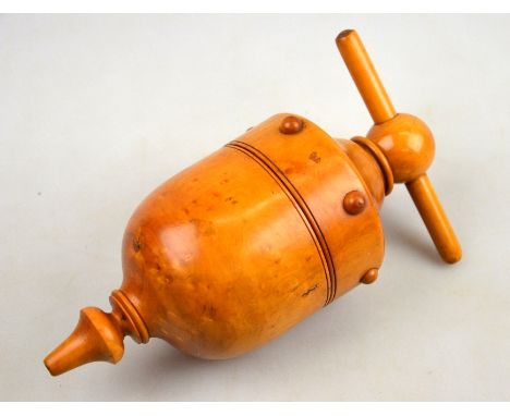 A Victorian treen ovoid lemon squeezer with screw action and riveted design, detachable nozzle, 24 cm Condition Report no dam