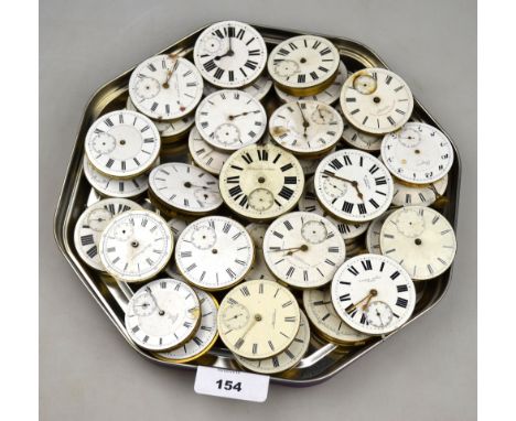 Thirty-four various Victorian and later gentlemen's pocket watch movements with lever escapements and enamel dial (all a/f)
