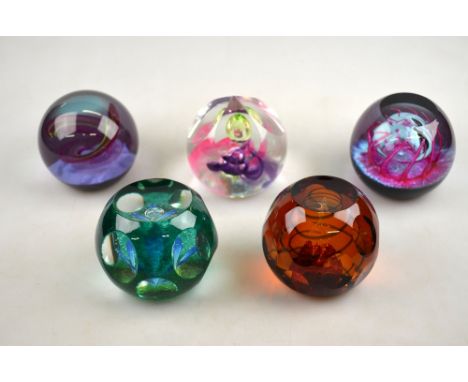 Five Caithness glass paperweights including Aladdin, all limited edition and three with facetted sides (5) Condition Report A