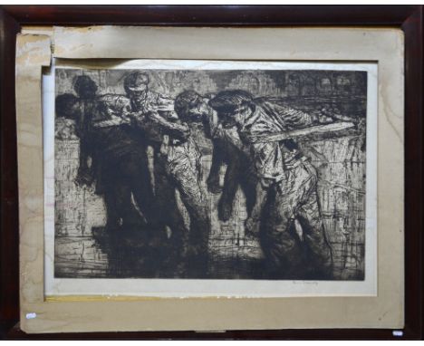 Frank Brangwyn - 'The Tow Rope', etching, 61 x 86 cm, pencil signed to lower right margin, Alexander Hasse label verso Condit