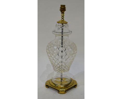 A Waterford Crystal table lamp of baluster form with brass mounts, 47 cm h. including fittings