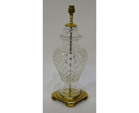 A Waterford Crystal table lamp of baluster form with brass mounts, 47 cm h. including fittings