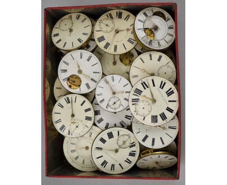 A collection of thirty-five various Victorian pocket watch movements with enamel dials and fusee movements (all a/f)