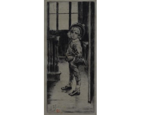 After JJJ Tissot - 'Sa Premiere Culotte', drypoint etching, signed to margin lower left and with red monogram stamp to lower 