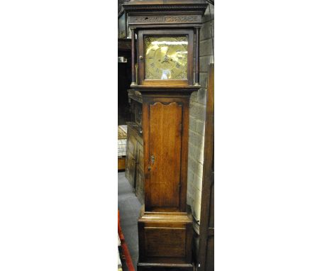 Thomas Perkins, Evesham, an 18th century oak eight-day longcase clock, the 29 cm square brass dial with arched date aperture 