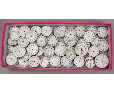 A selection of sixty-three Victorian and later ladies' pocket watch and fob watch movements with enamel dials - all a/f (box)