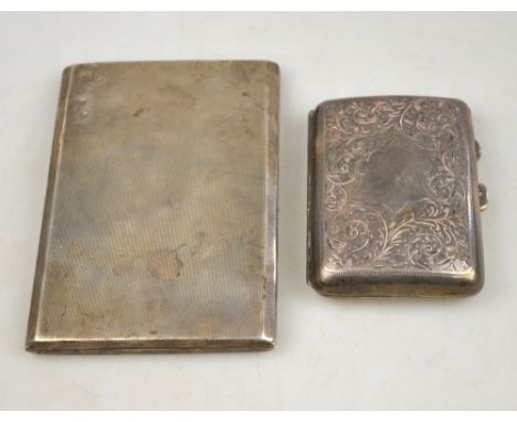 A heavy quality engine-turned silver cigarette case with sliding hinge, Birmingham 1939, to/w an engraved cigarette case, Bir