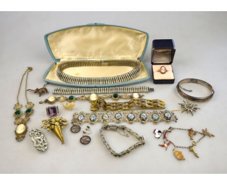 Vintage jewellery including matching Art Deco paste set collar and bracelet set by Randel to/w enamel bracelet, cameo bracele