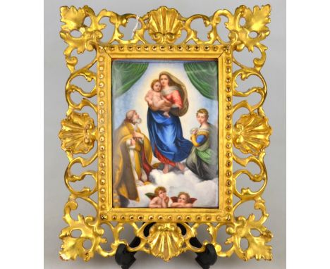 A German porcelain rectangular plaque, finely painted with 'The Madonna di San Sisto', after Rafael stamped on reverse 'K104'