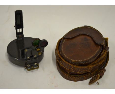 A WW1 Canadian Military 'Tycos' lacquered brass artillery bearing compass by The Hughes-Owen Co., Ltd. Montreal, in leather c