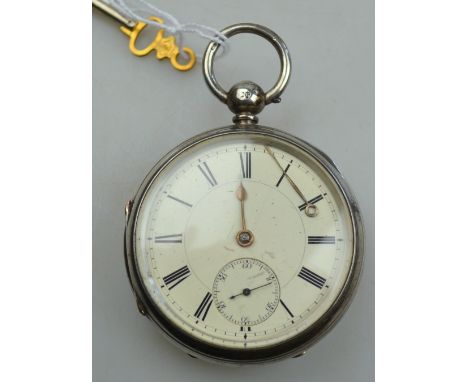 A Victorian silver open-faced pocket watch with chain fusee movement no. 7511 by J.B. Bankes of Runcorn, cream enamel dial, c