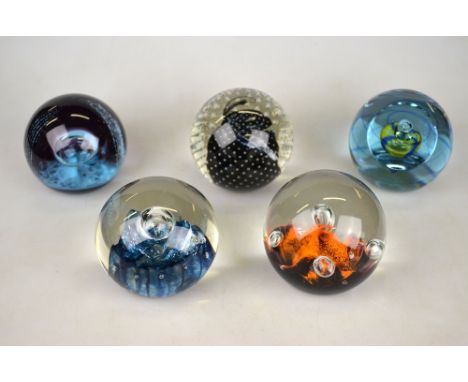 Five Caithness glass paperweights - Moonflower, Quicksilver, Odessy, Spinning and Cauldron, all limited edition (5) Condition