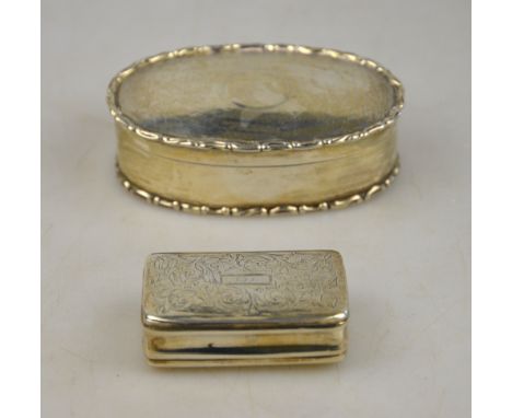 An early Victorian silver snuff box with engraved decoration, Joseph Willmore, Birmingham 1840, to/w an Edwardian oval trinke