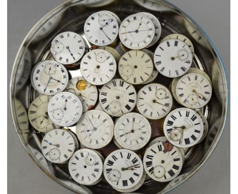Thirty-four various Victorian and later gentlemen's pocket watch movements with lever escapements and enamel dials (all a/f)