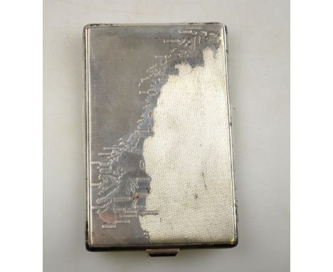 A 1930's Norwegian .925 standard cigarette case, the engine-turned body worked with a map of Norway, maker JF monogram (inscr