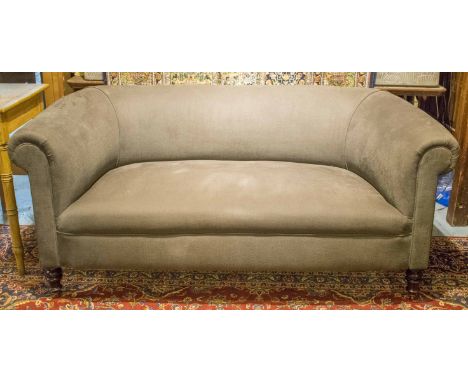 CHESTERFIELD SOFA, late Victorian deeply rounded back and arms and grey upholstered, 170cm W.