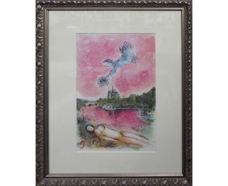 MARC CHAGALL 'View on Notre Dame', lithograph in colours, Derriere le Miroir no 246, May 1981, Editions Maeght, 21cm x 31.5cm